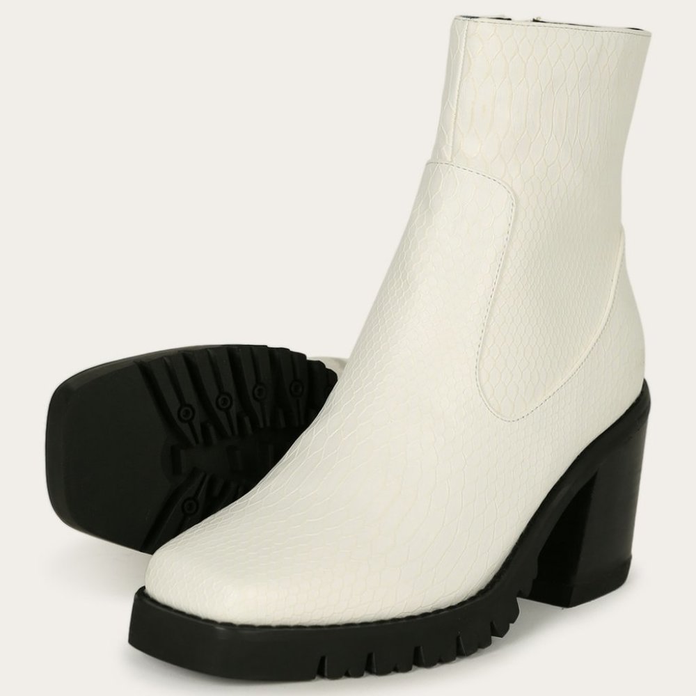 🖤Square Toe Chunky Heel Lugged - Picture 2 of 5